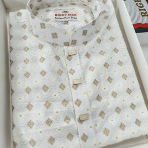 Luxury Kohinoor Panjabi Gold & White Combination